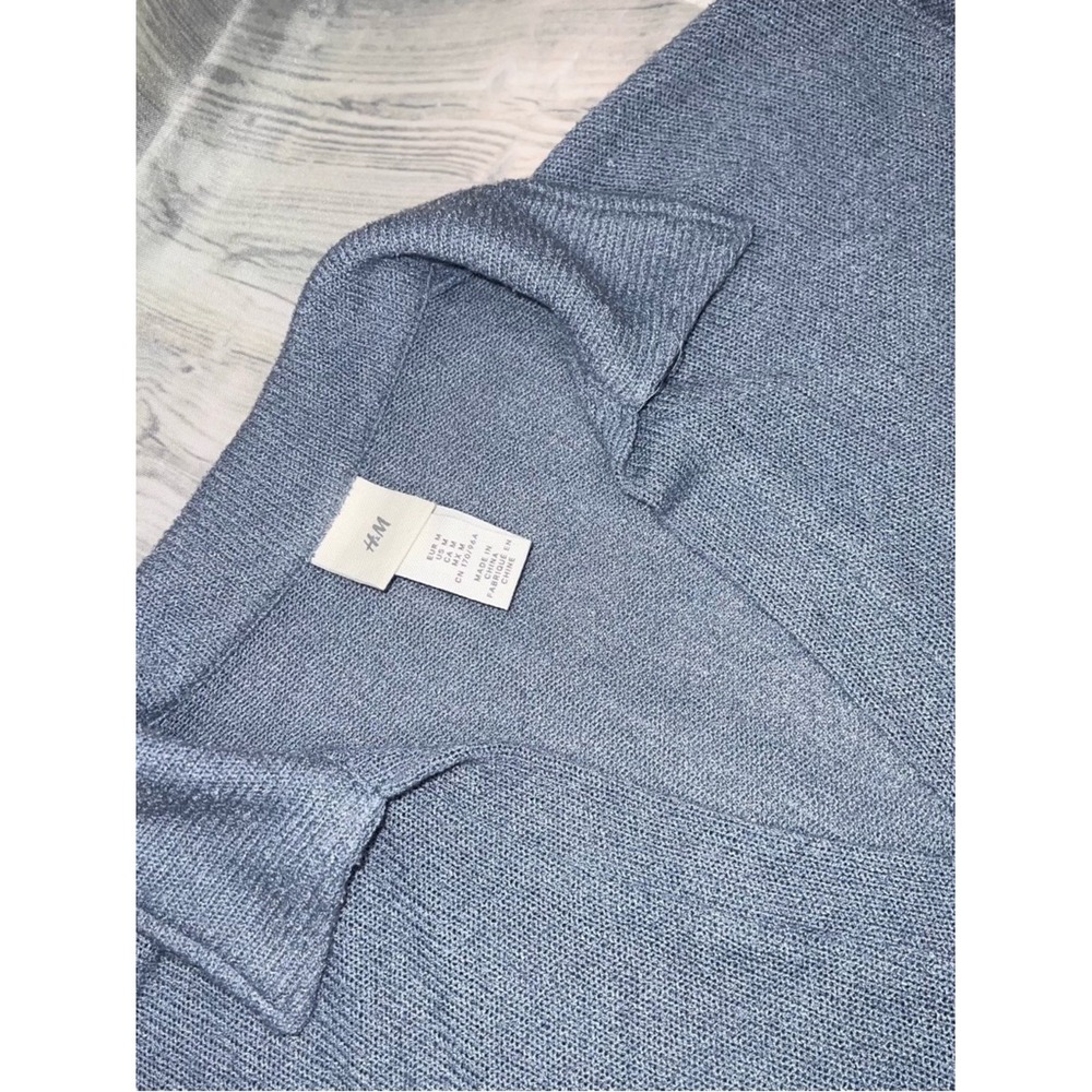 HM Blue Ribbed Knit Polo Dress Short Sleeve V-Neck Midi Size M 268935 - Picture 3 of 12